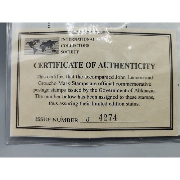 JOHN LENNON & GROUCHO MARX Postage Stamp Sheet With Certificate of Authenticity - Picture 4 of 8